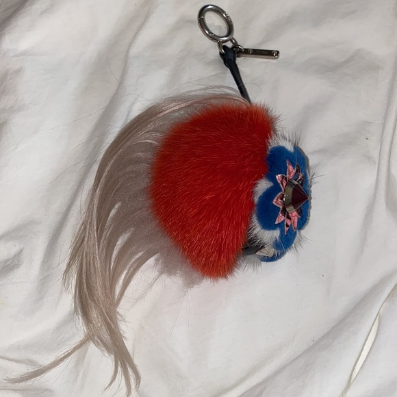 FENDI Fox Fur Monster Flowery Mini Bag Bug Charm Brick Red Multicolor - Picture 3 of 5